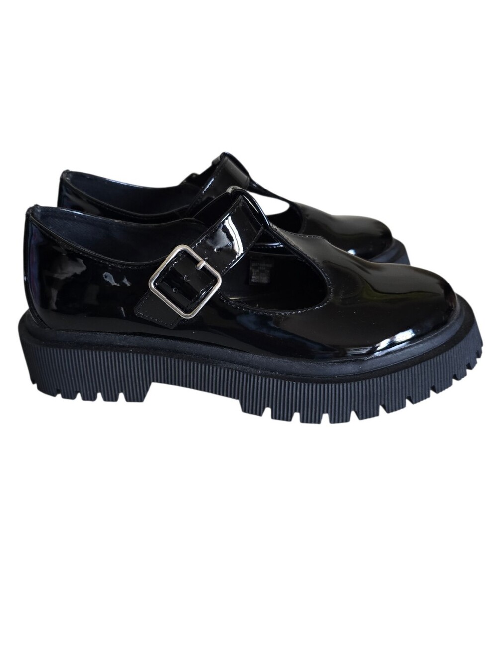 NEW 🌹 Zara Women's Black Patent T-Bar Mary Jane Chunky Heel Shoes - Picture 7 of 16
